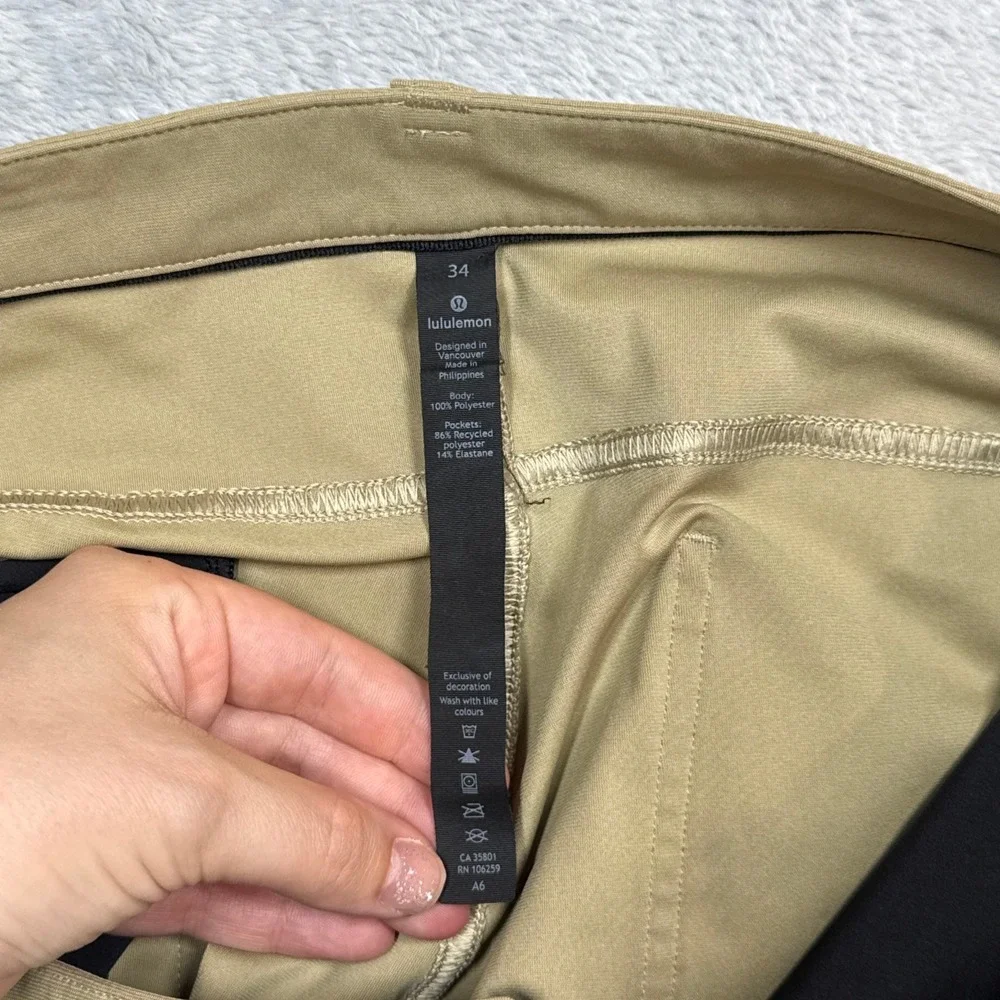 Lululemon Commission Pants Men 34 (Fits 33x30) Tan Khaki Golf Chino Stretch